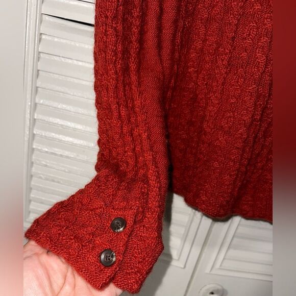 Anthropologie Sparrow Dankov Rust Wool Linen Blend Cable Knit Cardigan Size L‎ - Picture 4 of 9